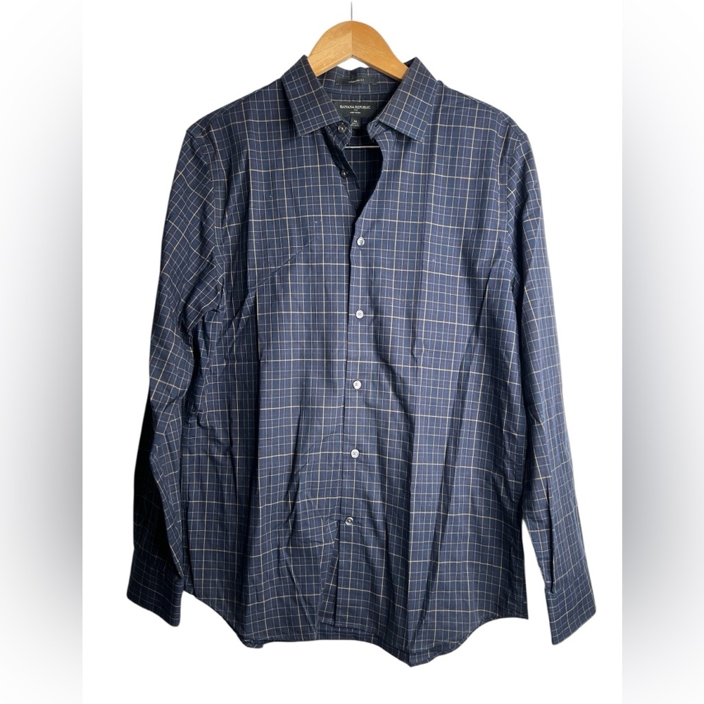 Banana Republic Navy Plaid Button-Down Shirt
